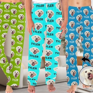 Custom Dog Photo & Name Pajama Pants, Dog Face Pajama Pants, Kids Pj