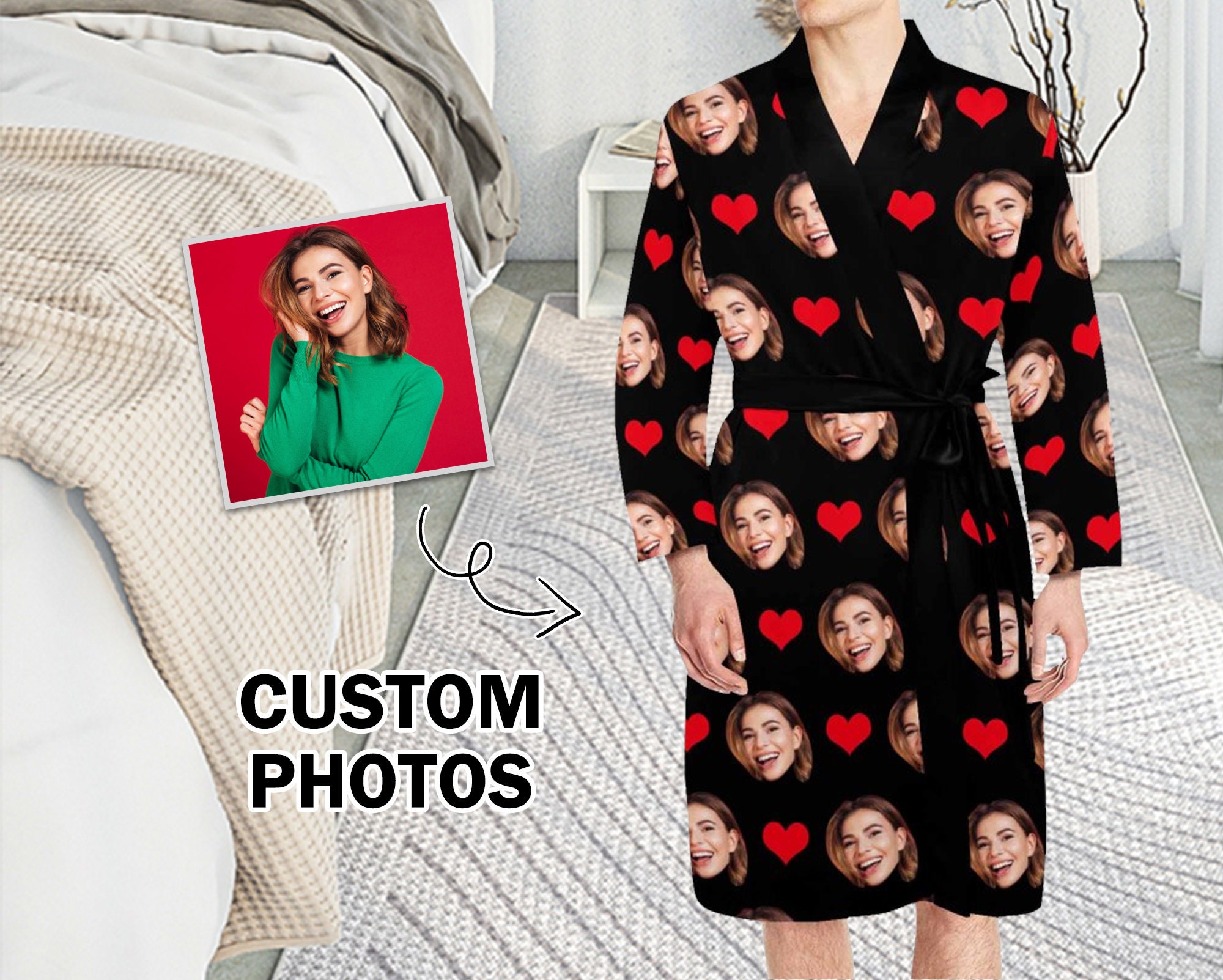 Custom Face Shawl Robe, Funny Personalized Photo Kimono Robe, Men's