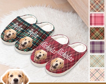 Custom Pet Photo Slippers: Personalized Flannel Plaid Slippers