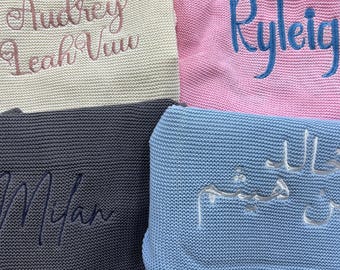Custom Name Embroidered Blanket, Soft Cotton Knit Baby Blankets, Keepsake Gift for Baby