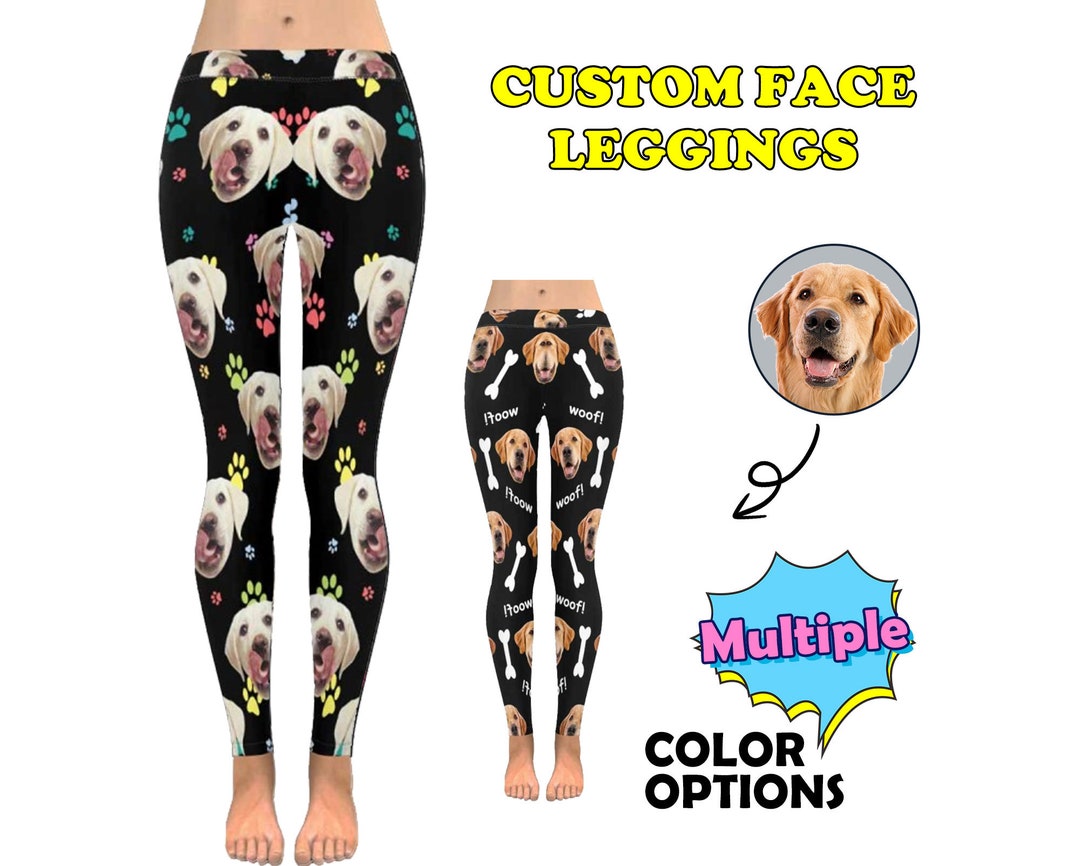 Custom Dog Face Leggings, Funny Personalized Dog Leggings, Low Rise