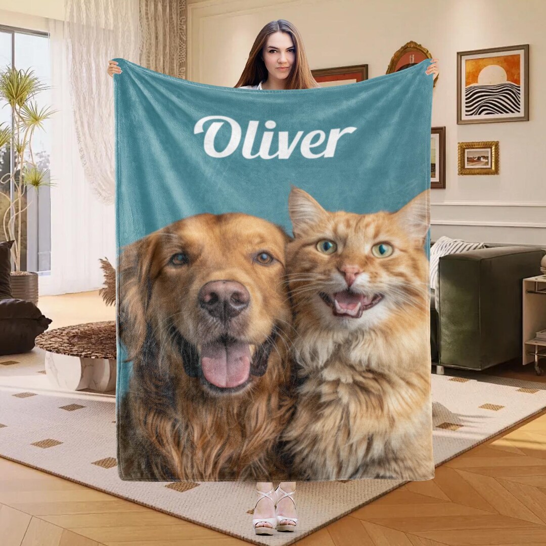 Custom Pet Photo Blanket: Personalized Dog & Cat Lover Gift - Etsy