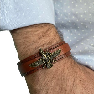 Persain Jewelry, Adjustable Bracelet, Faravahar Farvahar Forouhar Ahura Mazda Zoroastrian Bracelet, Soft Natural Leather, Persian Art Gift!