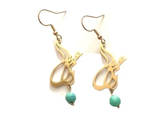 Persian Jewelry for Wemen, Calligraphy Love Eshgh Earrings 24k gold plated, Writing means &quot;LOVE&quot;! Persian Art Gift for her!