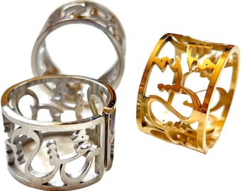 Persian Jewelry for Wemen, Calligraphy Love Ring, Adjustable Ring Stainless steel & 24k gold plated, Writing means &quot;LOVE&quot;! Persian Art Gift!