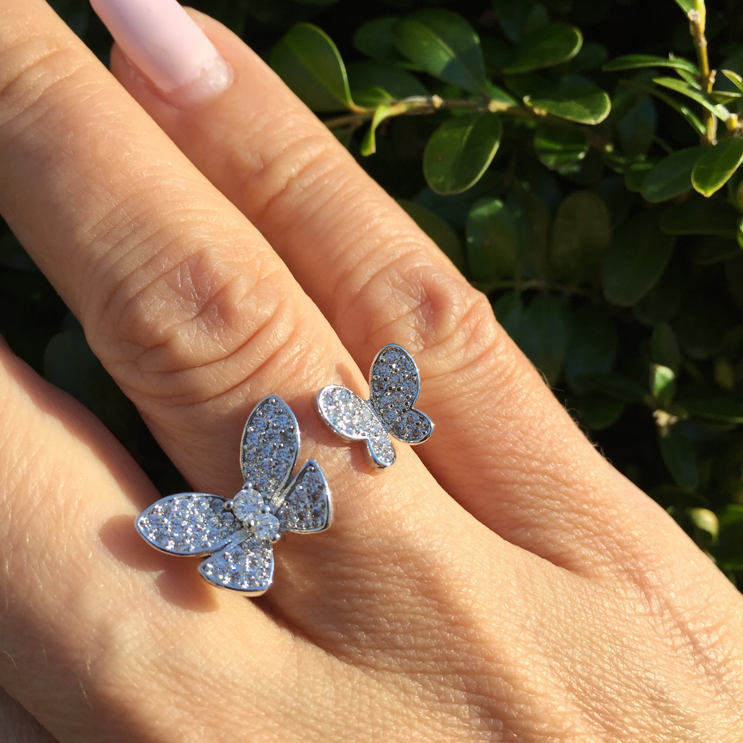 Double Butterfly Ring Butterfly CZ Ring Multi Crystal Stone Etsy