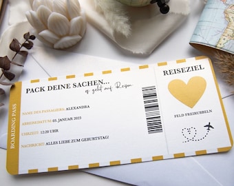 Reisegutschein Bordkarte Personalisiert Perlmuttpapier | 17 Farben | Rubbelkarte | Geschenk Reiseliebhaber | Gutschein Reise | Flugticket