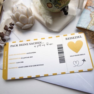 Reisvoucher Instapkaart Gepersonaliseerde Parelmoer Papier | 17 kleuren | kraskaart | Cadeau reisliefhebber | Voucherreizen | Vliegticket