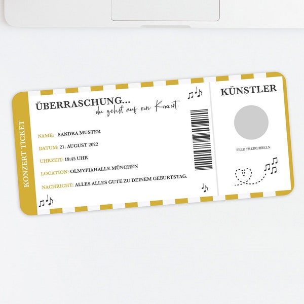 Konzertticket Personalisiert  | Rubbelkarte | 17 Farben | Konzert Gutschein | Geschenk | Überraschung | Ticket | Konzertkarte | Weihnachten