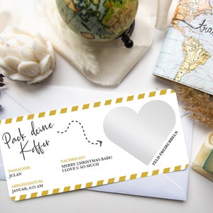 Buono viaggio Prepara le valigie Personalizzabile | Gratta e vinci | 17 colori | Regalo per gli amanti dei viaggi | Regala un viaggio| Natale