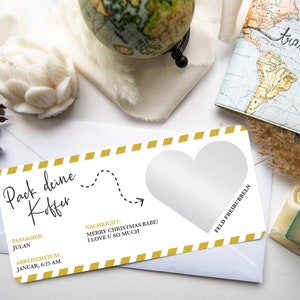 Travel Voucher Pack Your Bags Customizable | scratch card | 17 colors | gift travel lover | Give a trip as a gift| Christmas