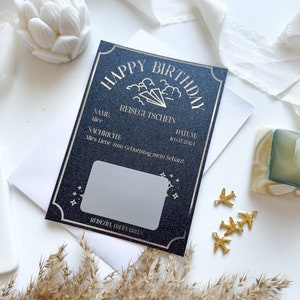 Bon de voyage Billet Joyeux Anniversaire Personnalisable NACRE NOIRE avec enveloppe | carte à gratter | Cadeau pour les amoureux du voyage | carte d'embarquement
