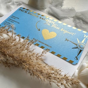 Chèque de voyage Le voyage commence Personnalisable NACRE BLEUE | carte à gratter | Cadeau pour les amateurs de voyages | Surprises | Carte d'embarquement
