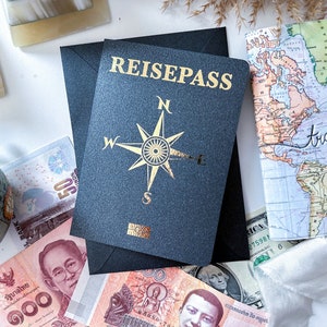 Buono Viaggio Passaporto Nero Personalizzabile + Busta | Gratta e vinci | Regalo per gli amanti dei viaggi | Viaggio a sorpresa | Passaporto