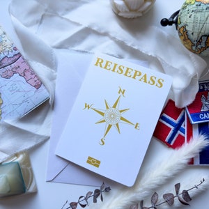 Bon de voyage passeport personnalisable + enveloppe | Carte à gratter | 17 couleurs | Cadeau pour les amoureux du voyage | Voyage surprise | Saint-Valentin