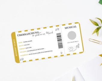 Musicalticket Personalisiert  | Rubbelkarte | 17 Farben | Musical Gutschein | Geschenk | Überraschung | Ticket | Coupon | Weihnachten