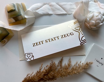Time instead of stuff voucher • Personalized fold-out voucher • Scratch card voucher • Excursion voucher • Give the gift of time together
