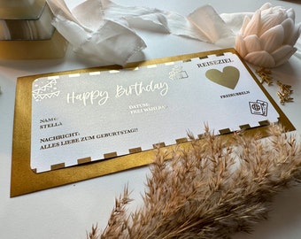 Reisvoucher Gelukkige Verjaardag Personaliseerbaar PARELMOER | kraskaart | Cadeau voor reisliefhebbers | Verrassing | Instapkaart | Handgemaakt