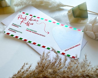 CHRISTMAS SPECIAL EDITION Reisegutschein Personalisierbar rot/grün | Rubbelkarte | Geschenk Reiseliebhaber | Überraschung | Bordkarte