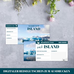Buono di viaggio digitale in PDF - Buono di viaggio Islanda fai da te • Scarica il buono di viaggio • Regalo per i viaggiatori • Crea un buono di viaggio, carta d'imbarco