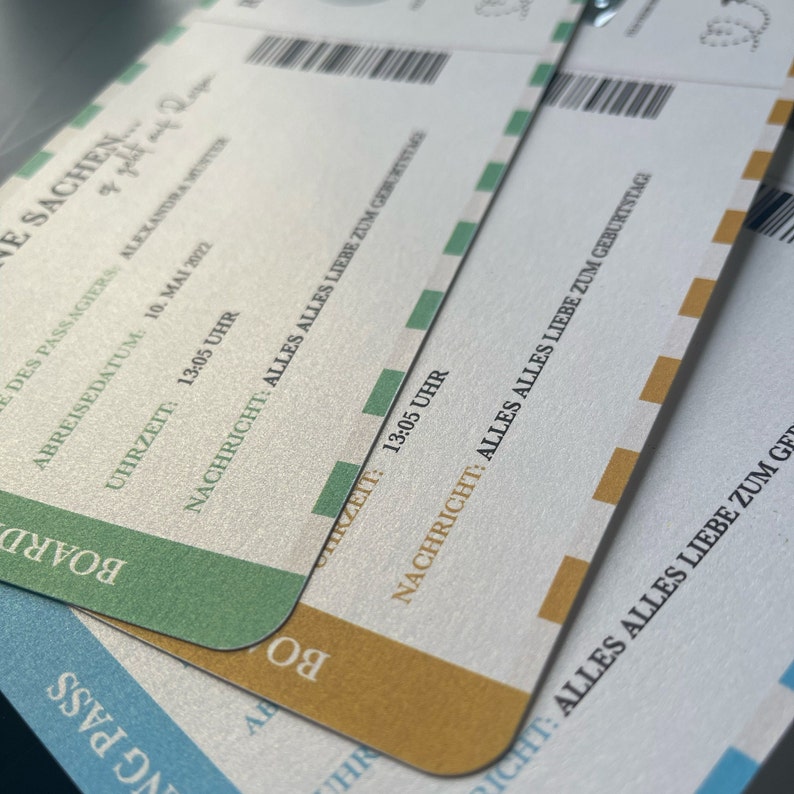 Reisegutschein Bordkarte Personalisiert Perlmuttpapier 17 Farben Rubbelkarte Geschenk Reiseliebhaber Gutschein Reise Flugticket Bild 4