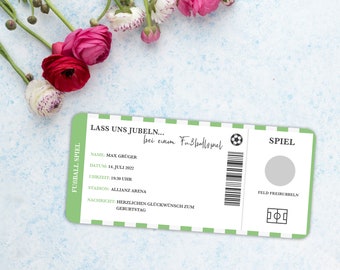 Fußballspiel Ticket Personalisiert | Rubbelkarte | 17 Farben | personalisiertes Geschenk | Coupon | Fußball | Sportgutschein | Weihnachten