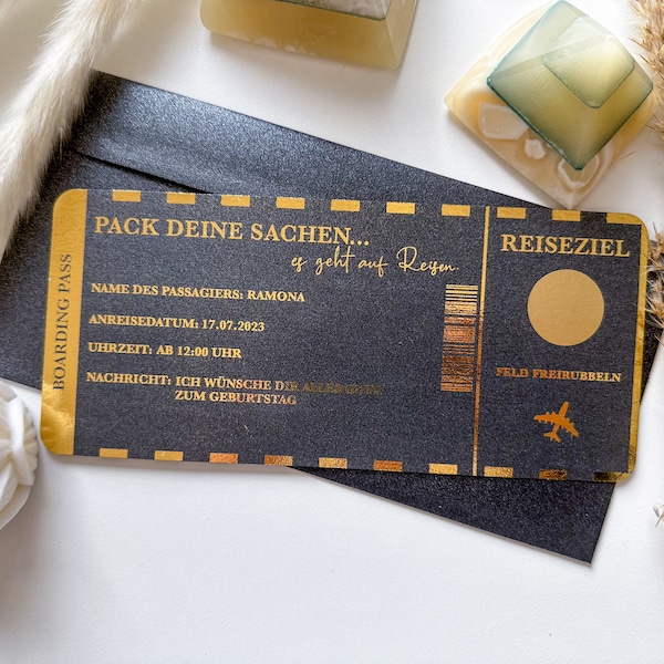 BLACK EDITION Reisegutschein Personalisiert | Rubbelkarte | Geschenk für Reiseliebhaber | Bordkarte | Gutschein | Geschenk Weihnachten