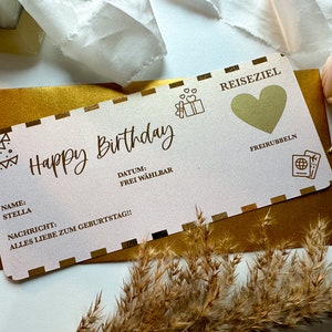 Buono viaggio Buon Compleanno Personalizzabile ORO ROSÉ MADREPERLA | gratta e vinci | Regalo per gli amanti dei viaggi | Sorpresa | Carta d'imbarco