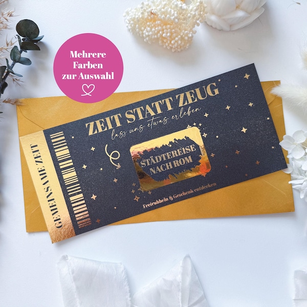 Cupón personalizado "Tiempo en lugar de cosas": certificado de regalo personalizado, tarjeta rasca y gana, vale de regalo, tiempo compartido