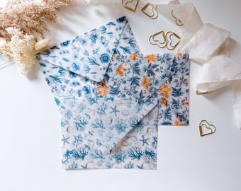 Transparante enveloppen, botanische en maritieme motieven, A6-calqueerpapier • elegante enveloppen • trouwenveloppen, bedrukte enveloppen