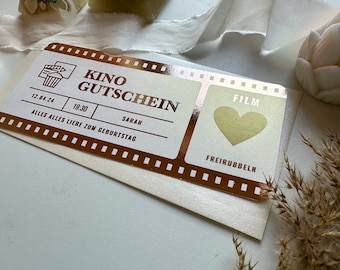 Kino Ticket Personalisierbar PERLMUTTPAPIER | Rubbelkarte | Geschenk für Filmliebhaber | Überraschung | Filmfan | Gutschein