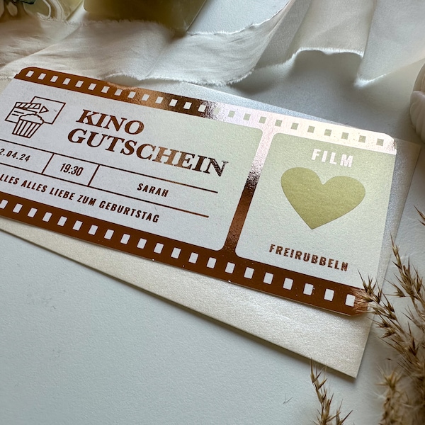 Kino Ticket Personalisierbar PERLMUTTPAPIER | Rubbelkarte | Geschenk für Filmliebhaber | Überraschung | Filmfan | Gutschein