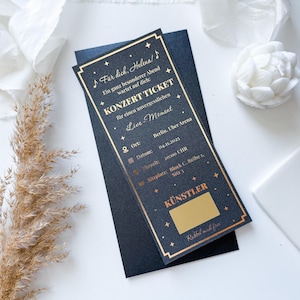 Ideia de presente personalizada para ingresso de show • Vale-presente para show preto • Embalagem para ingresso de show • Vale-presente para show à luz de velas