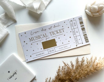 Musical Ticket Personalisierbar PERLMUTT EDITION | Rubbelkarte | Eventgutschein | Musical Besuch | Der König der Löwen | Tarzan | Rubbellos