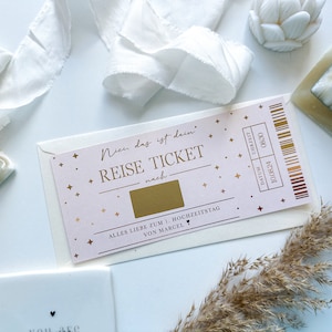 Reise Ticket Personalisierbar ROSÉ EDITION | Reisegeschenk | Urlaubsreise Gutschein | Reiseticket | Kurztrip gutschein | Weltreise