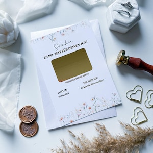 Bon JGA – bon pour un enterrement de vie de jeune fille • Carte à gratter personnalisée A6 marguerites • Bon de voyage pour la future mariée