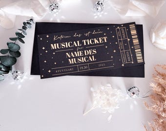 Distribua ingressos para musicais • Voucher preto personalizável • Vouchers para eventos • Visita musical • Voucher Rei Leão