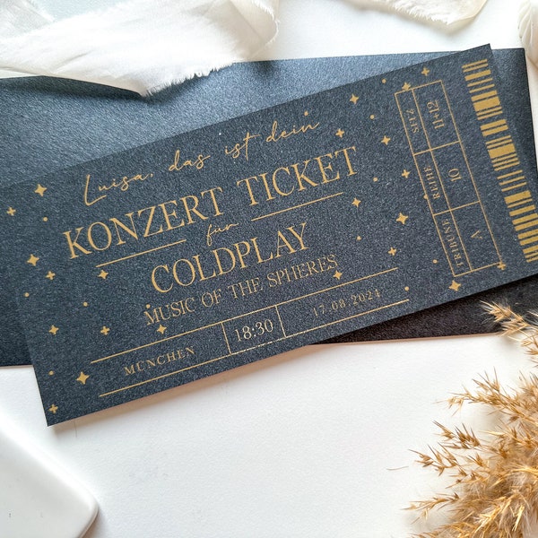 Konzert Ticket Personalisierbar BLACK EDITION | Geschenk Musikliebhaber | Eventgutschein | Konzertkarte | Adele | Coldplay | Taylor Swift