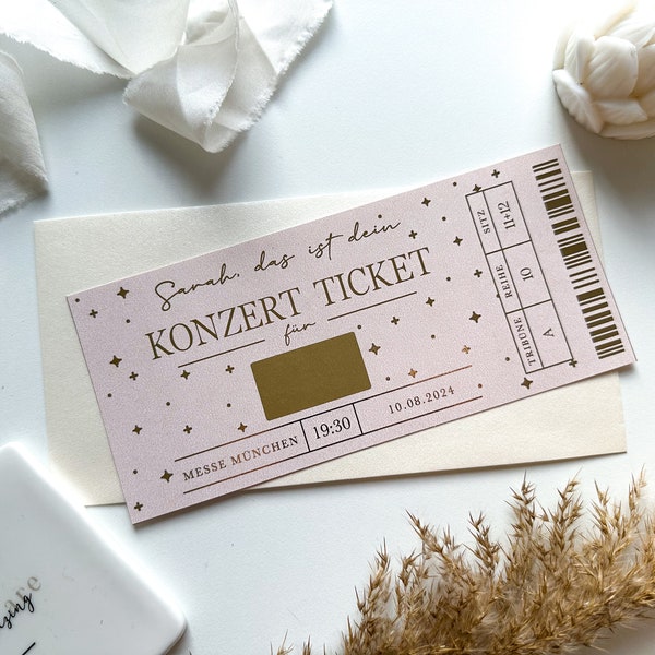 Konzert Ticket Personalisierbar ROSÉ Goldfolie | Rubbelkarte | Geschenk für Musikliebhaber | Konzertkarte | Adele | Coldplay | Taylor Swift