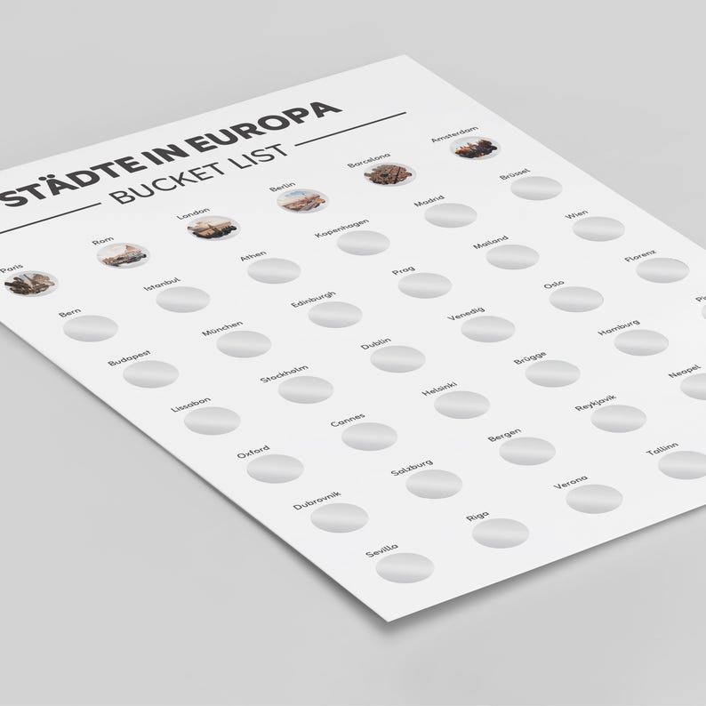 Cities in Europe Bucket list to scratch off A3 • Spoon list • Scratch fields • Travel gift • Bucket list ideas • Europe trip image 4