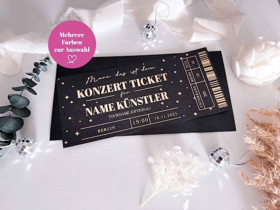 Konzertgutschein personalisiert - Konzertkarte mit Wunschtext, Gutscheinkarte für Konzert, Konzertkarten verpacken, Geschenkkarte Konzert