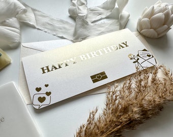 Reisegutschein Happy Birthday Personalisiert aufklappbar GOLD EDITION | Rubbelkarte | Geschenk Geburtstag | Gutschein Reise | Überraschung