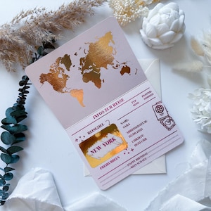 Buono viaggio passaporto rosa/oro - buono personalizzato con busta • idea regalo creativa • gratta e vinci • regalo per gli amanti dei viaggi