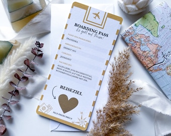 Reisegutschein Bording Pass Personalisiert Perlmuttpapier | 17 Farben | Rubbelkarte | Geschenk Reiseliebhaber | Gutschein Reise | Bordkarte