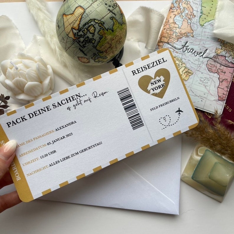Reisegutschein Bordkarte Personalisiert Perlmuttpapier 17 Farben Rubbelkarte Geschenk Reiseliebhaber Gutschein Reise Flugticket Bild 2