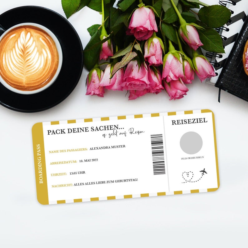 Reisegutschein Bordkarte Personalisiert Perlmuttpapier 17 Farben Rubbelkarte Geschenk Reiseliebhaber Gutschein Reise Flugticket Bild 3