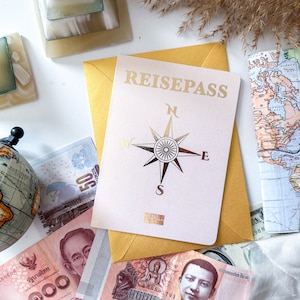 Buono viaggio Passaporto Rosé personalizzabile + busta | Gratta e vinci | Regalo per gli amanti dei viaggi | Viaggio a sorpresa | Passaporto
