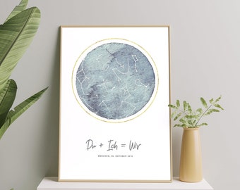 Personalized star map with gold finishing | Watercolor | Starry Sky Poster | Zodiac sign | Christmas present | A5 - A4