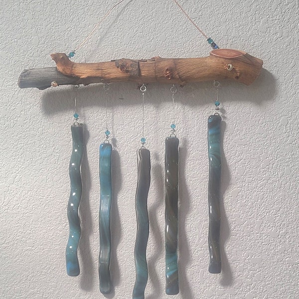 Small beachy waves fused glass windchime