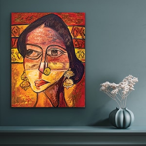 Gaze - Large Portrait Art, Canvas Painting, Acrylic Print, Brushed Aluminum Wall Art, Interior Art